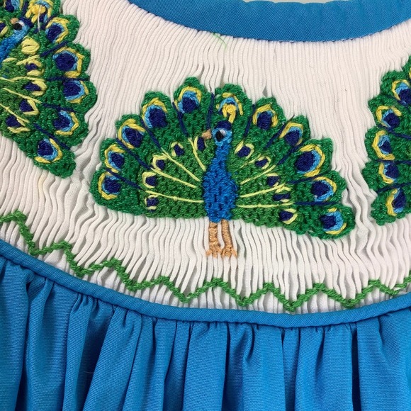 Ruah Shalom Designs Hand Smocked Peacock Dress girl SZ 2T EUC - Picture 9 of 12